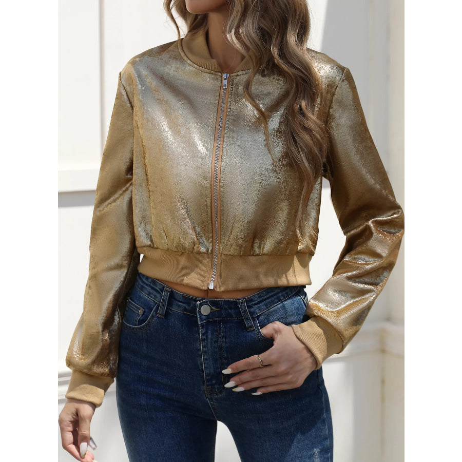 Zip Up Cropped Jacket Gold / S Apparel and Accessories