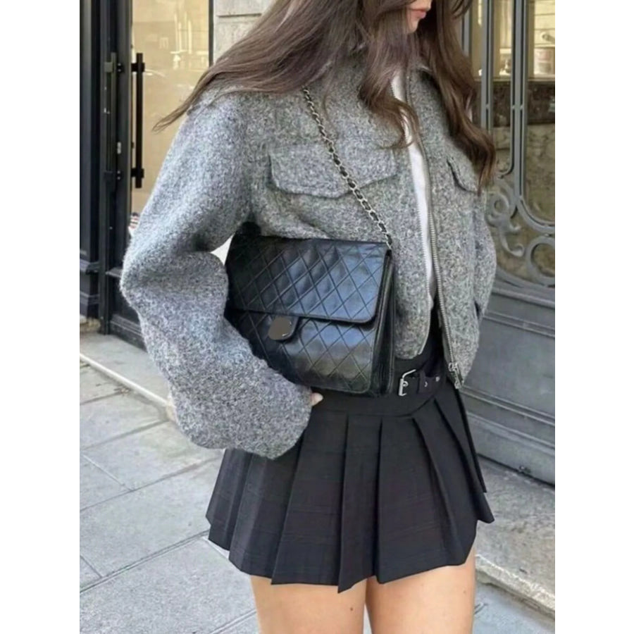 Zip Up Cropped Jacket Gray / XS Apparel and Accessories