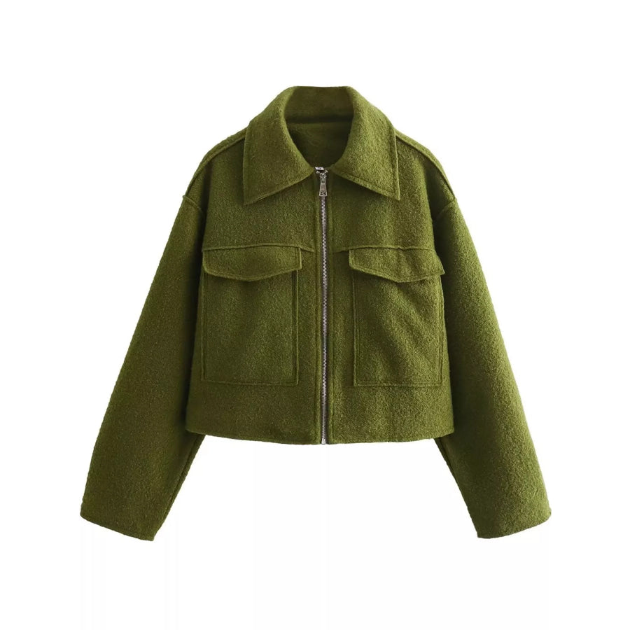 Zip Up Cropped Jacket Green / XS Apparel and Accessories