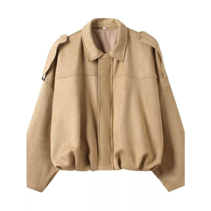 Zip Up Cropped Jacket Khaki-No Pockets / XS Apparel and Accessories