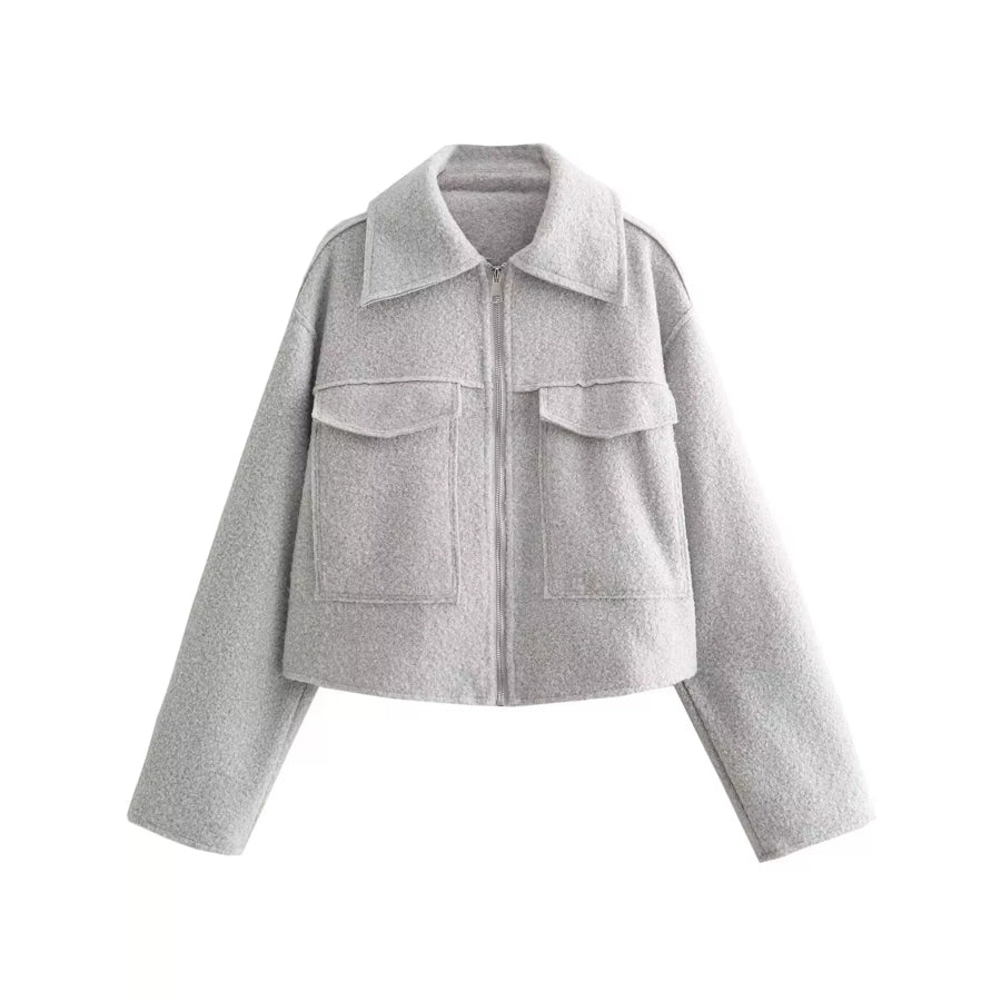 Zip Up Cropped Jacket Light Gray / XS Apparel and Accessories