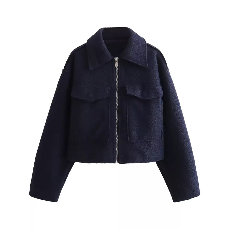 Zip Up Cropped Jacket Navy / XS Apparel and Accessories