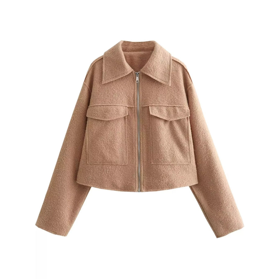 Zip Up Cropped Jacket Ochre / XS Apparel and Accessories