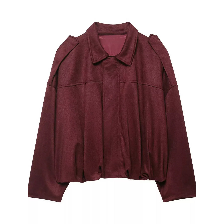 Zip Up Cropped Jacket Wine Red-No Pockets / XS Apparel and Accessories