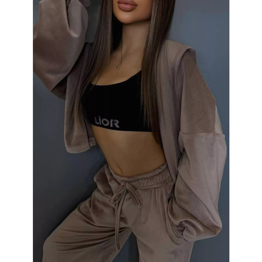 Zip Up Cropped Outerwear and Pants Set Apparel and Accessories