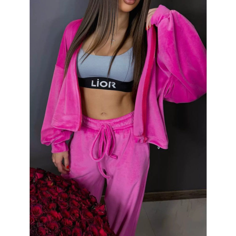 Zip Up Cropped Outerwear and Pants Set Apparel and Accessories