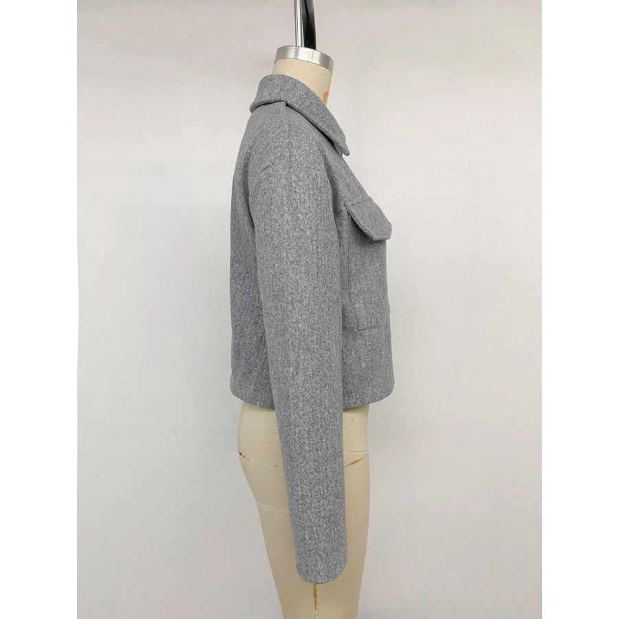 Zip Up Cropped Shacket with Flap Pockets Apparel and Accessories