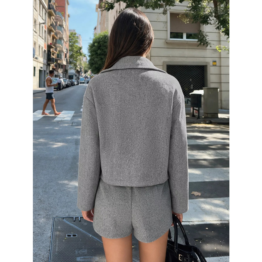 Zip Up Cropped Shacket with Flap Pockets Apparel and Accessories