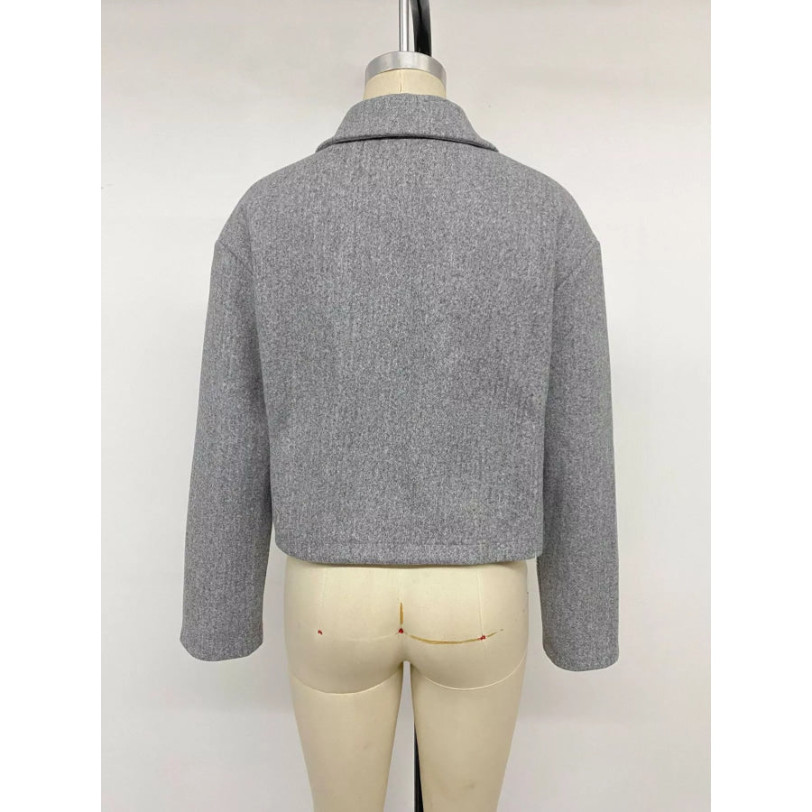 Zip Up Cropped Shacket with Flap Pockets Apparel and Accessories
