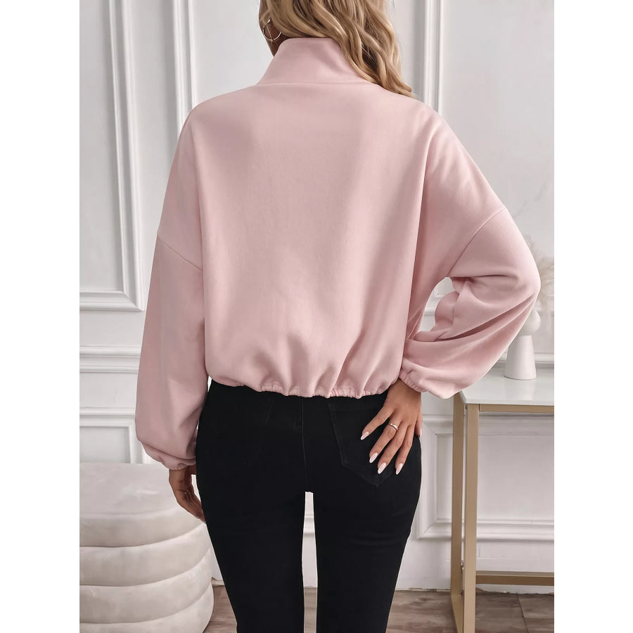 Zip-Up Drawstring Hem Sweatshirt Apparel and Accessories