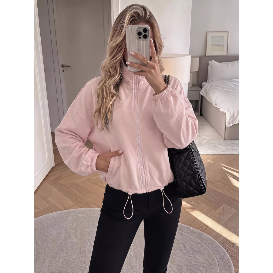 Zip-Up Drawstring Hem Sweatshirt Apparel and Accessories