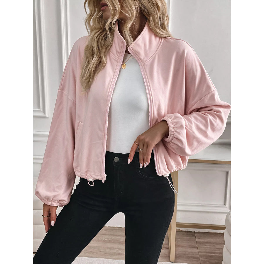 Zip-Up Drawstring Hem Sweatshirt Apparel and Accessories