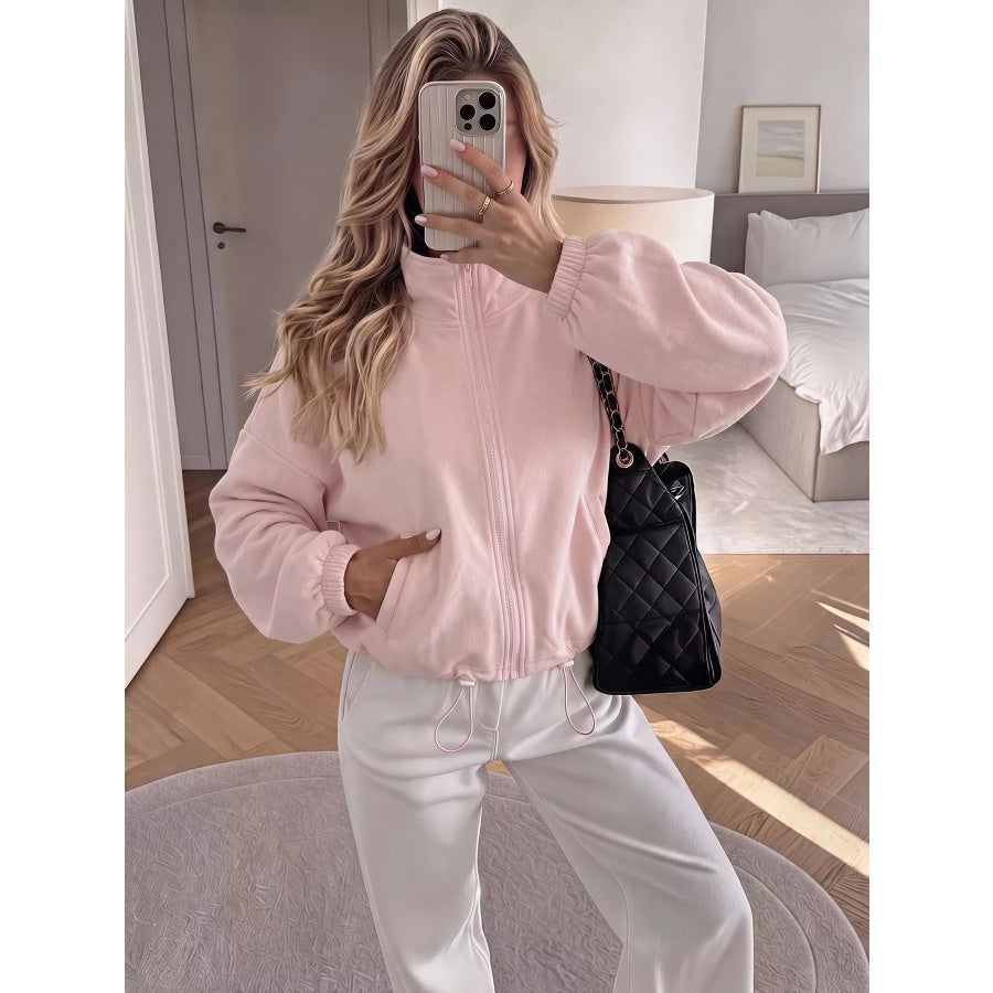 Zip-Up Drawstring Hem Sweatshirt Apparel and Accessories