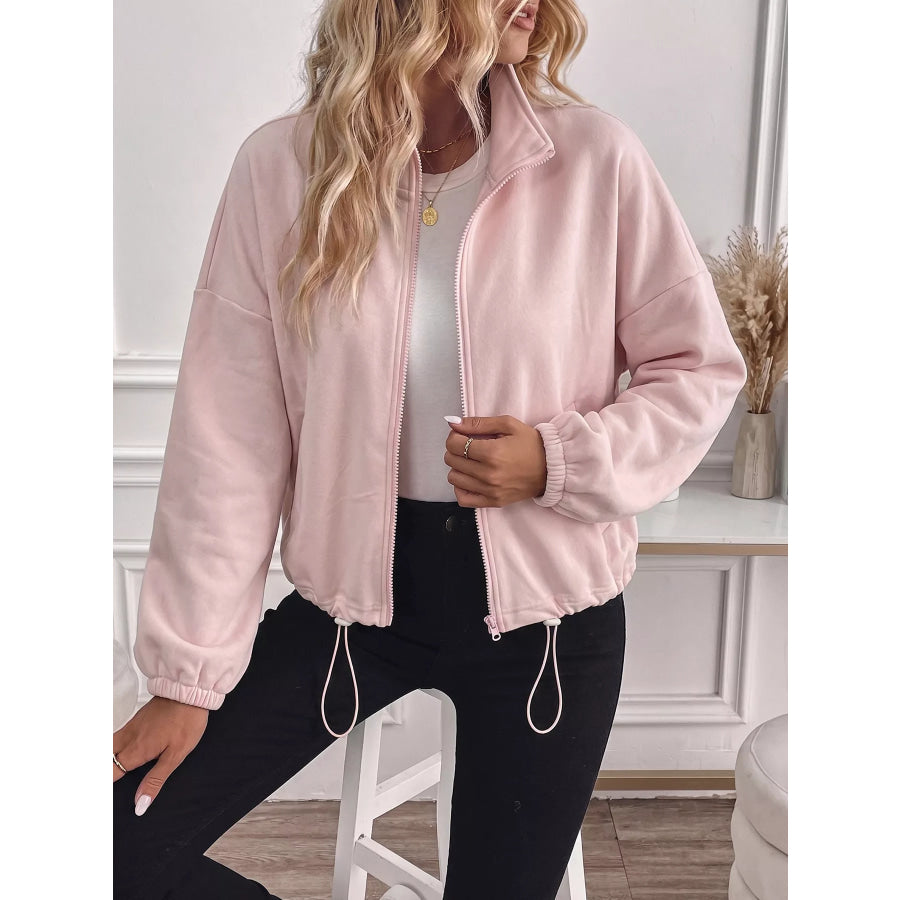 Zip-Up Drawstring Hem Sweatshirt Apparel and Accessories