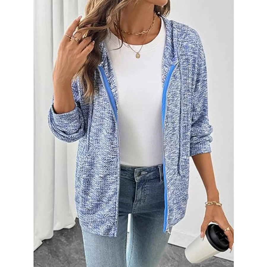 Zip-Up Drawstring Hooded Cardigan Apparel and Accessories