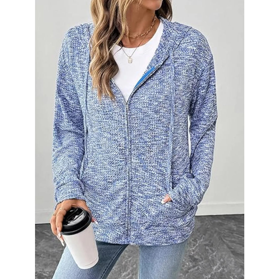 Zip-Up Drawstring Hooded Cardigan Apparel and Accessories