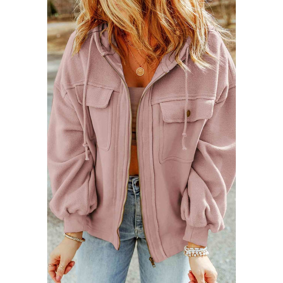 Zip-Up Drawstring Hooded Jacket