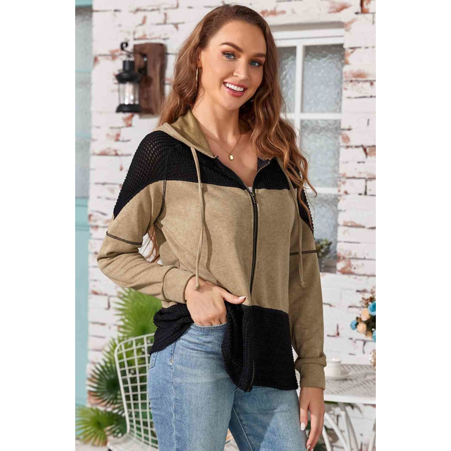 Zip-Up Drawstring Hooded Jacket