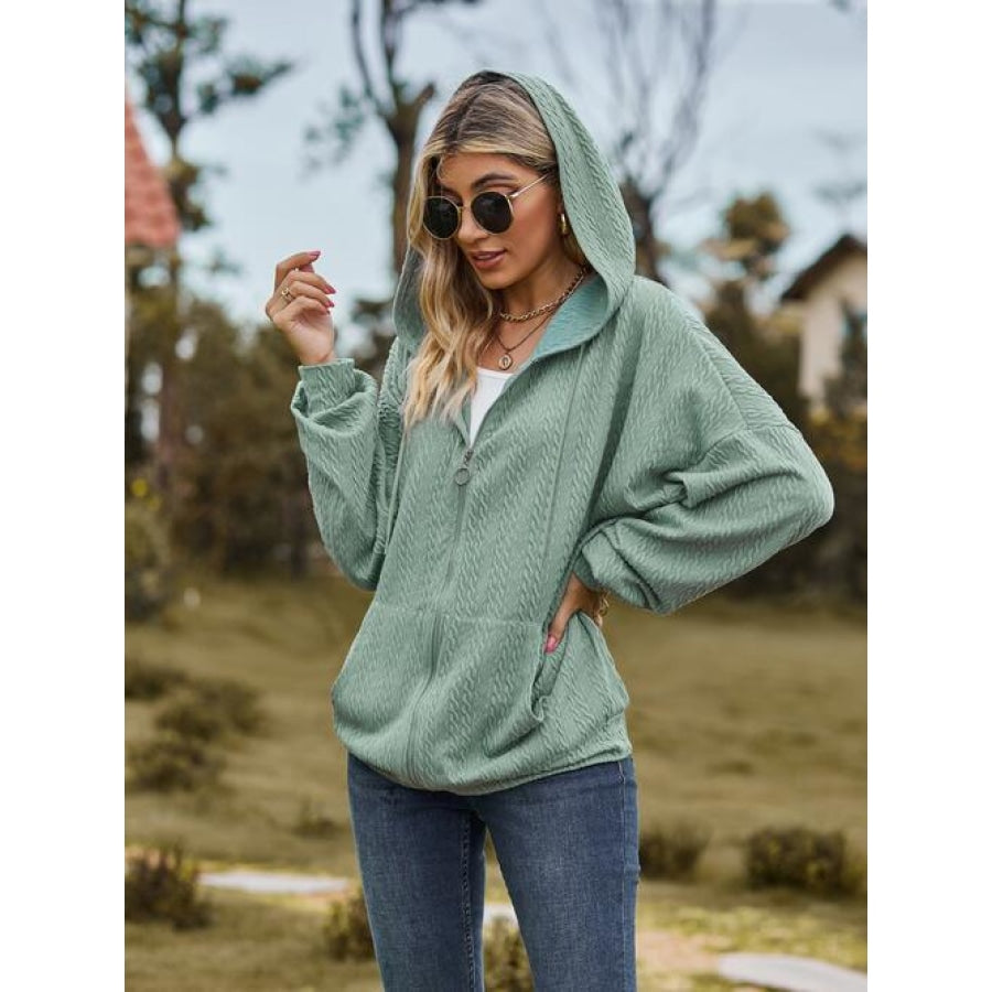 Zip Up Drawstring Long Sleeve Hooded Jacket