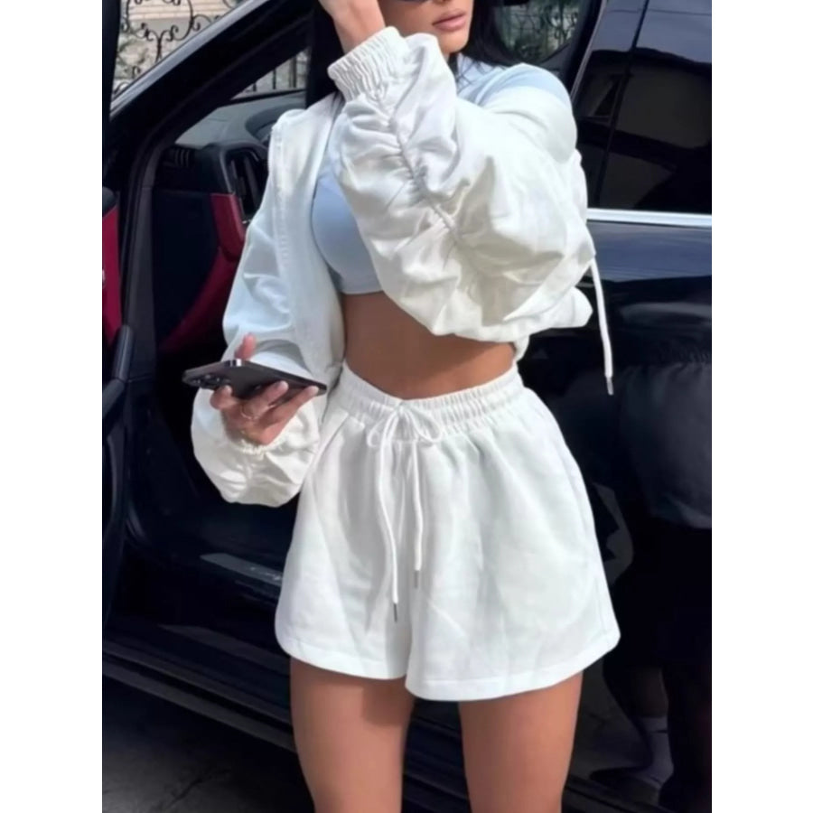 Zip Up Drawstring Outerwear and Shorts Set Apparel and Accessories