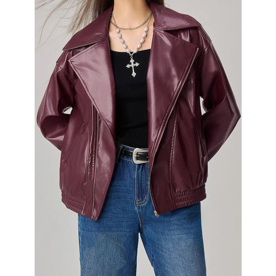 Zip Up Drop Shoulder Jacket Plum Purple / S Apparel and Accessories