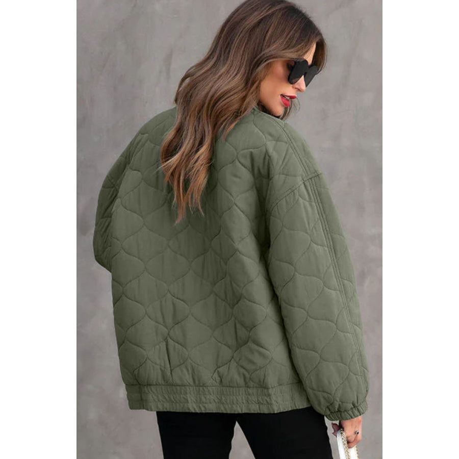 Zip Up Drop Shoulder Long Sleeve Puffer Jacket Apparel and Accessories