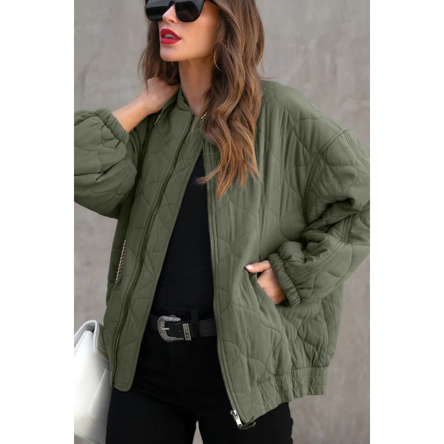 Zip Up Drop Shoulder Long Sleeve Puffer Jacket Apparel and Accessories