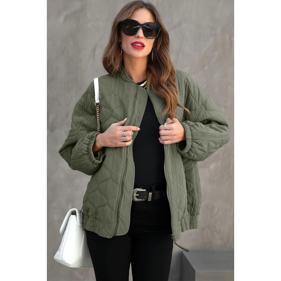 Zip Up Drop Shoulder Long Sleeve Puffer Jacket Apparel and Accessories