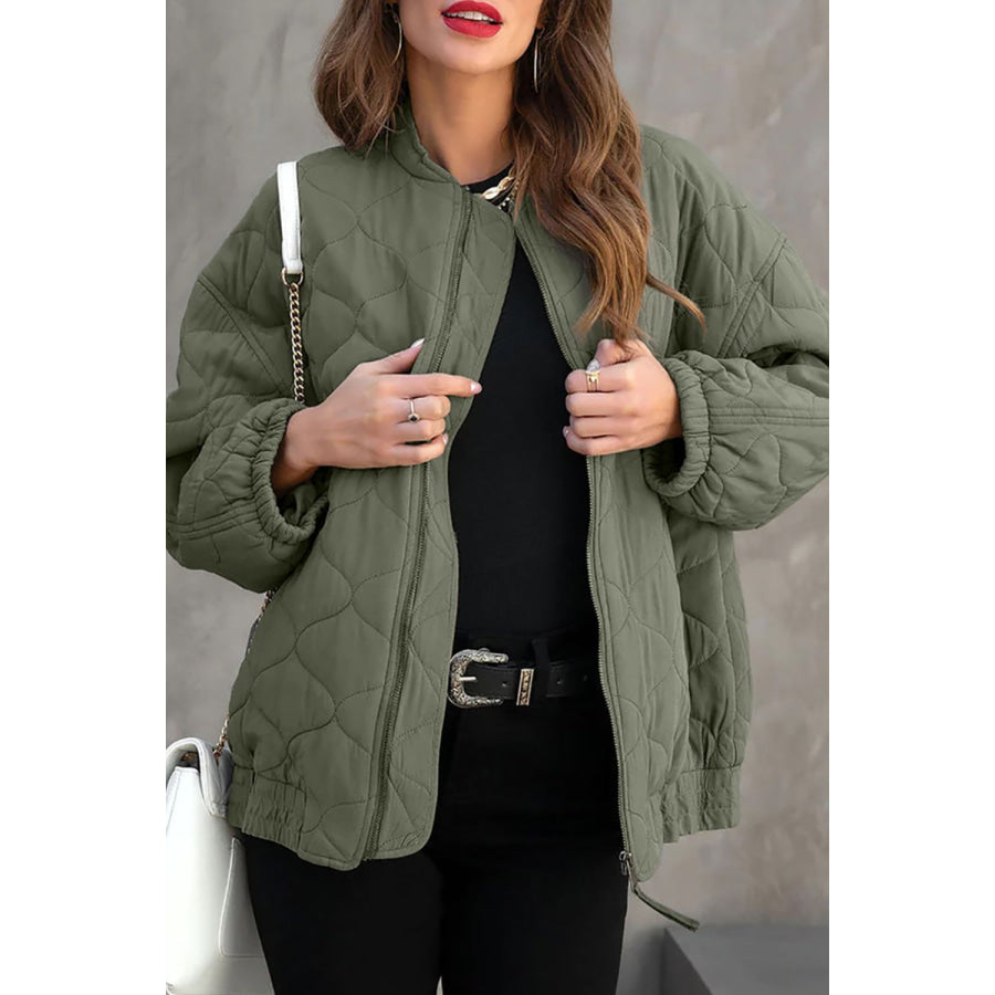 Zip Up Drop Shoulder Long Sleeve Puffer Jacket Sage / M Apparel and Accessories