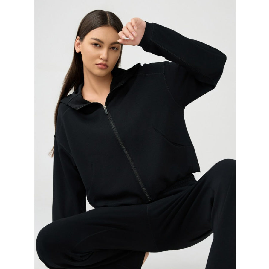 Zip Up Dropped Shouder Active Hooded Apparel and Accessories