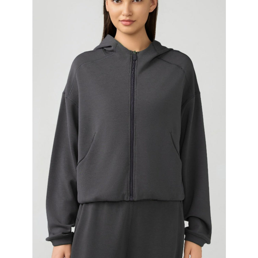 Zip Up Dropped Shouder Active Hooded Dark Gray / 4 Apparel and Accessories