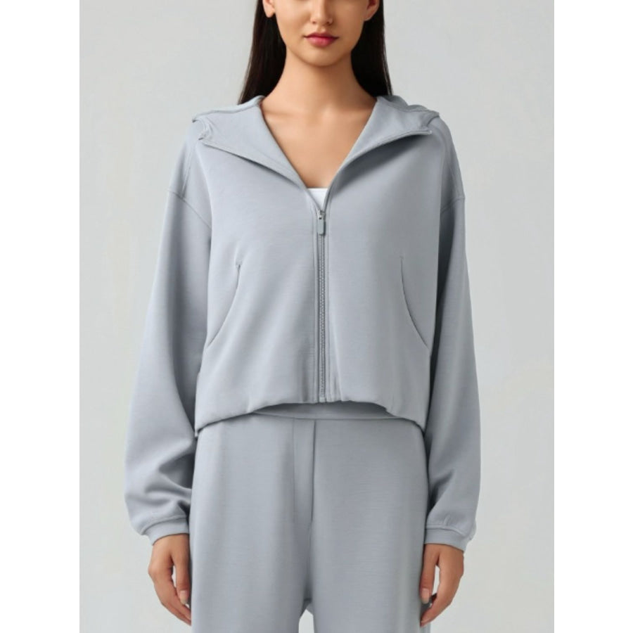 Zip Up Dropped Shouder Active Hooded Gray / 4 Apparel and Accessories