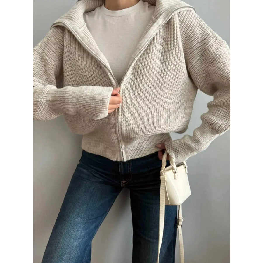 Zip Up Dropped Shoulder Cardigan Apparel and Accessories
