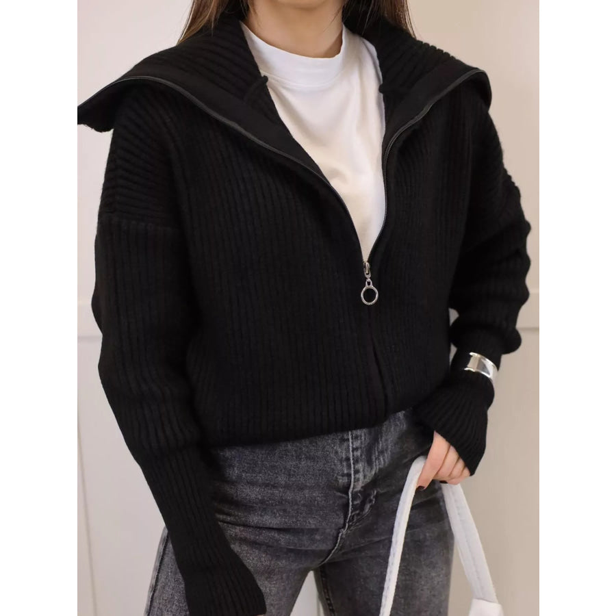 Zip Up Dropped Shoulder Cardigan Apparel and Accessories