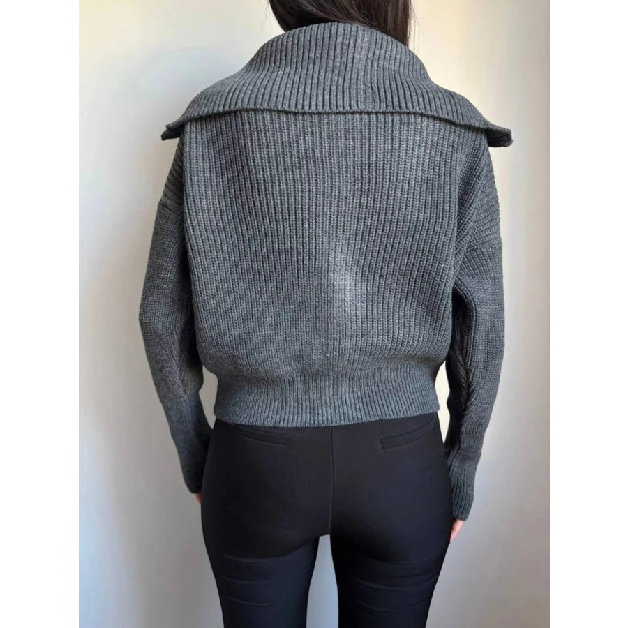 Zip Up Dropped Shoulder Cardigan Apparel and Accessories