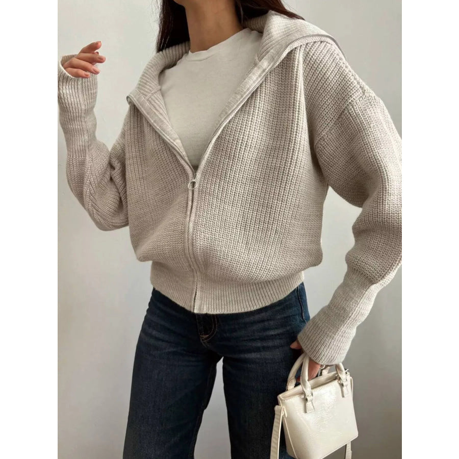Zip Up Dropped Shoulder Cardigan Apparel and Accessories