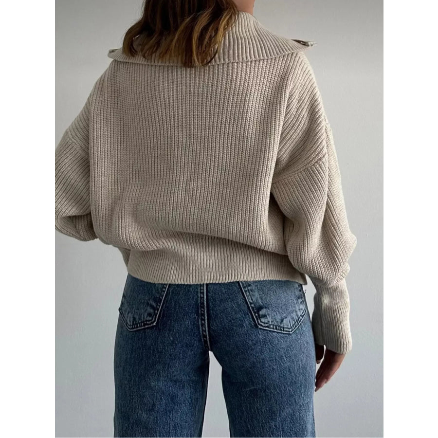 Zip Up Dropped Shoulder Cardigan Apparel and Accessories