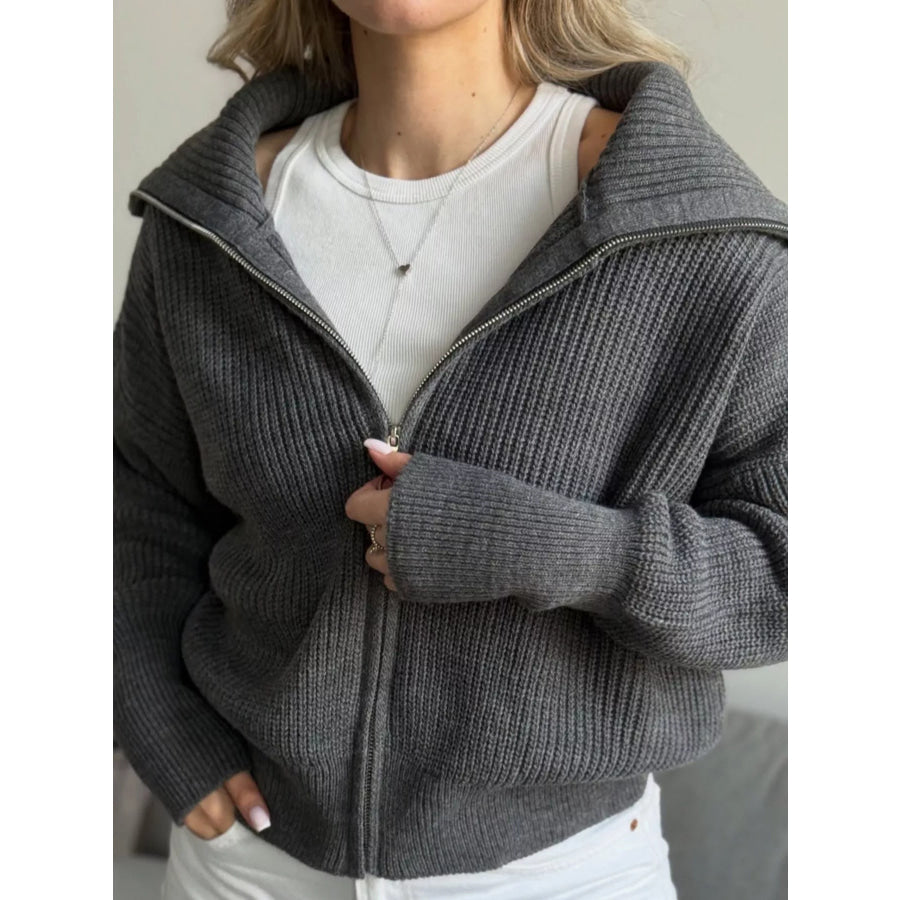 Zip Up Dropped Shoulder Cardigan Apparel and Accessories