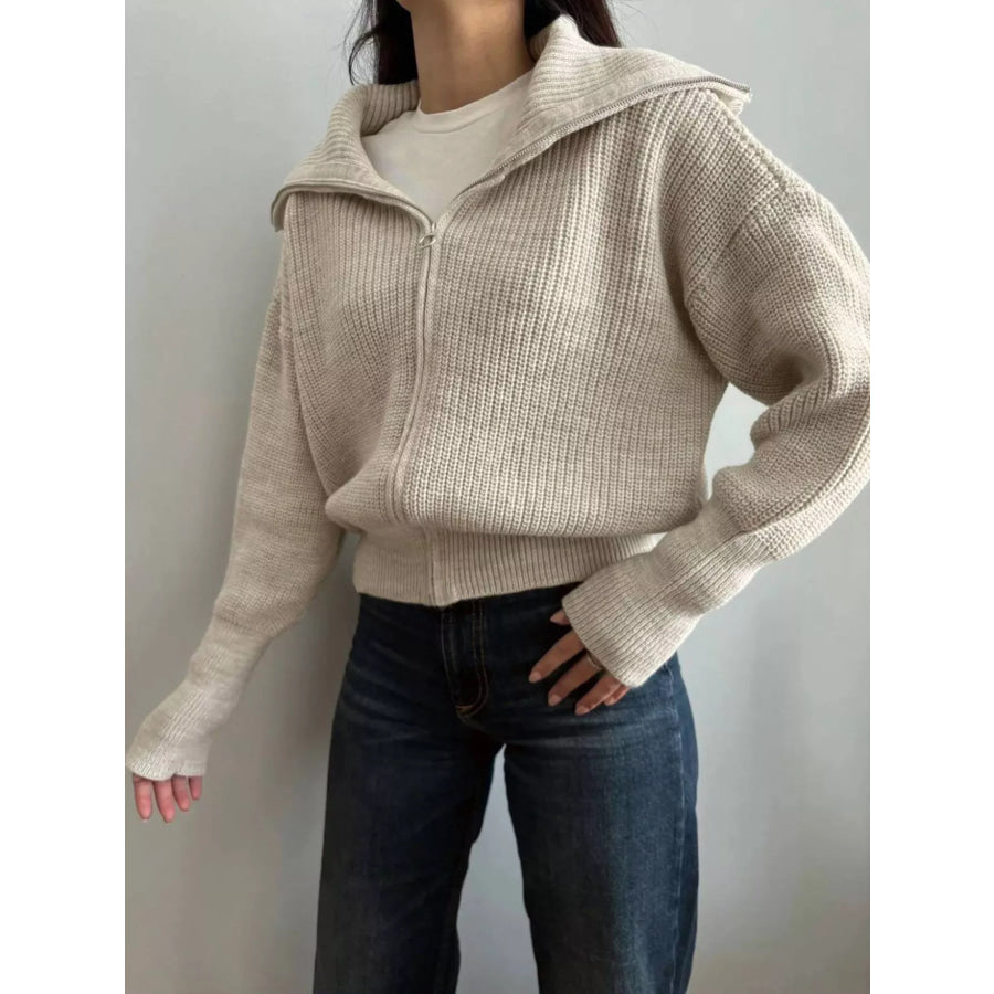 Zip Up Dropped Shoulder Cardigan Apparel and Accessories