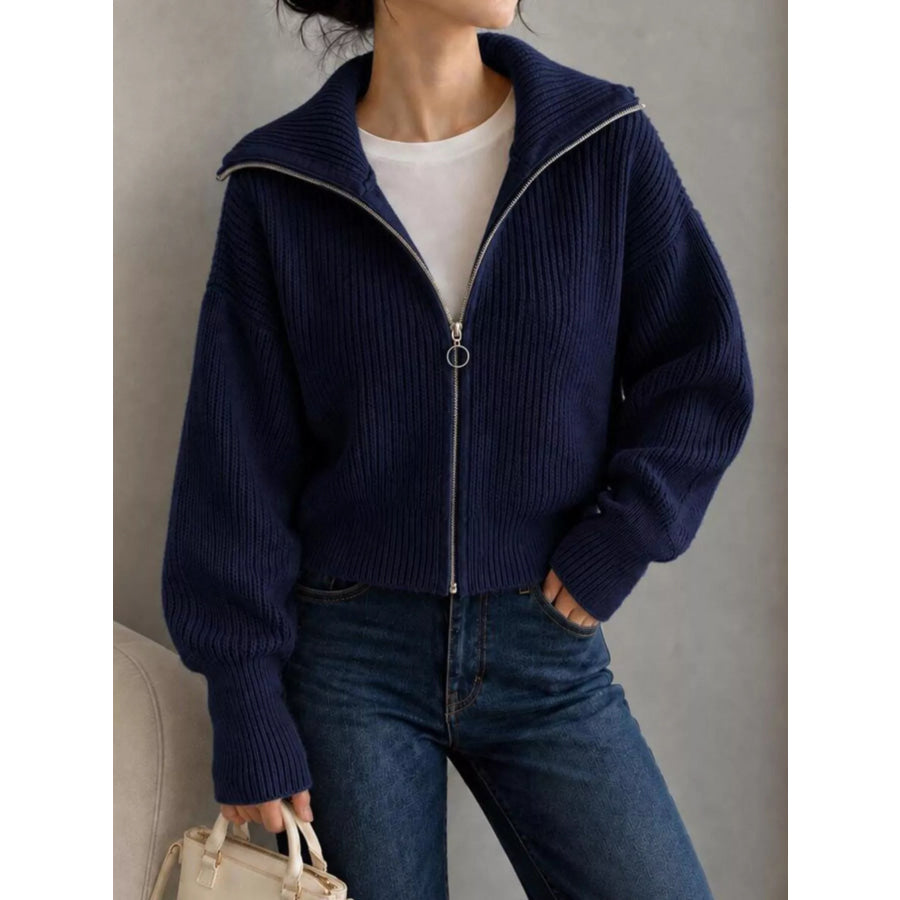 Zip Up Dropped Shoulder Cardigan Apparel and Accessories