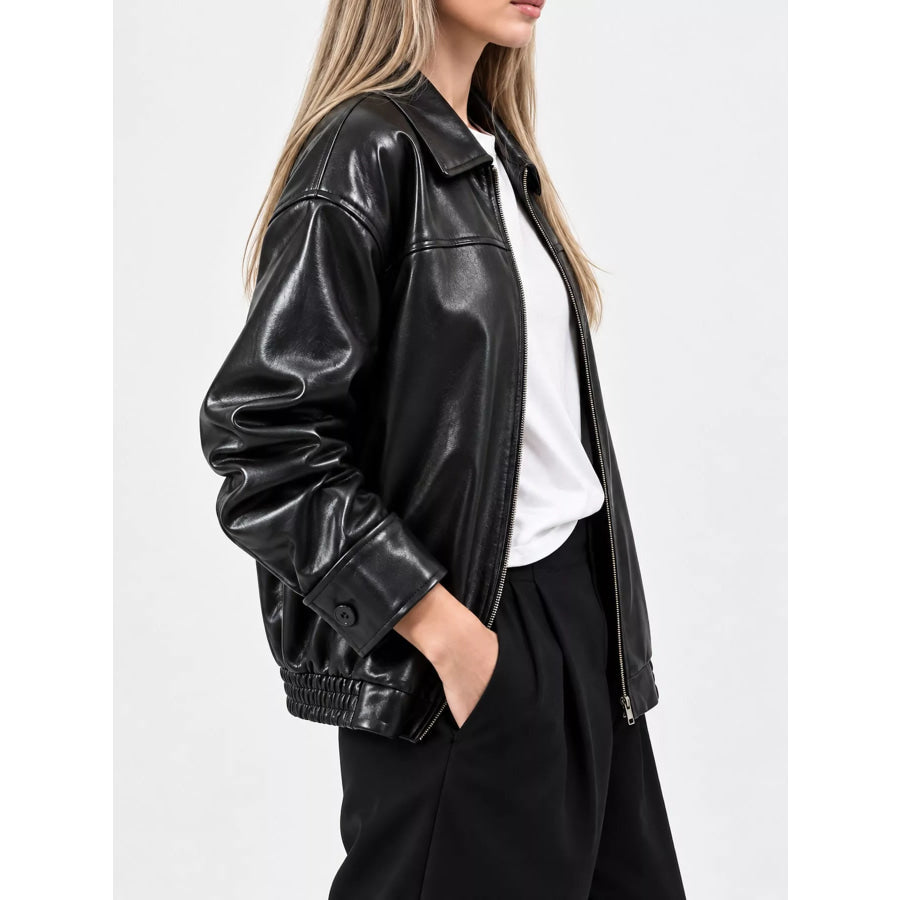 Zip Up Dropped Shoulder Jacket Apparel and Accessories