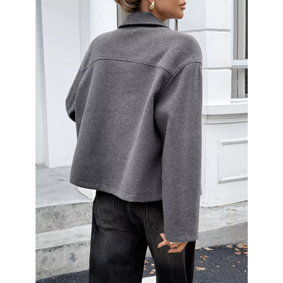 Zip-Up Dropped Shoulder Jacket Apparel and Accessories