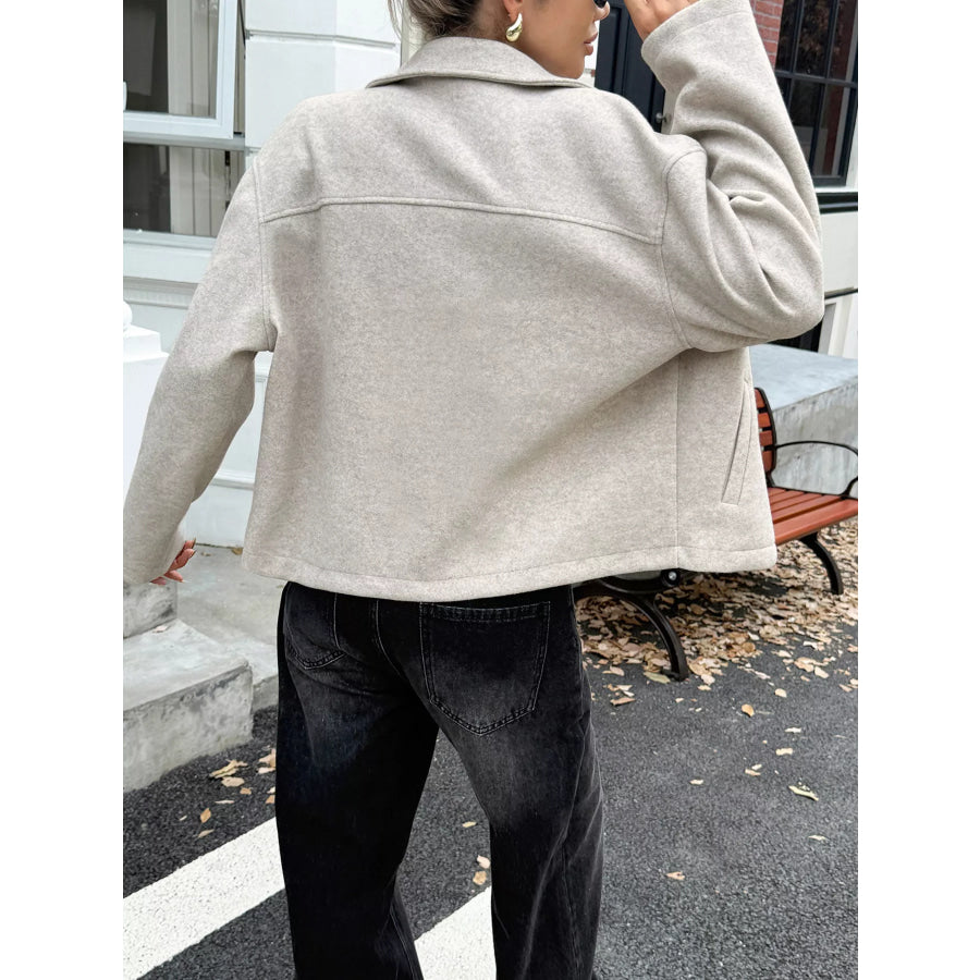 Zip-Up Dropped Shoulder Jacket Apparel and Accessories