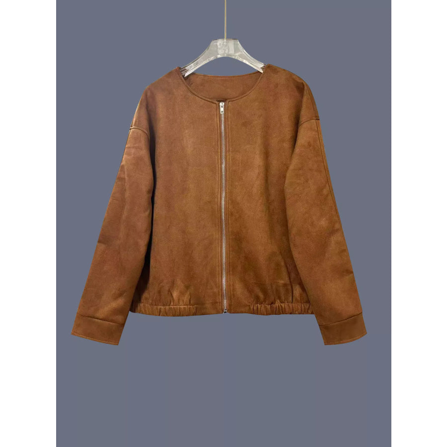 Zip Up Dropped Shoulder Jacket Apparel and Accessories