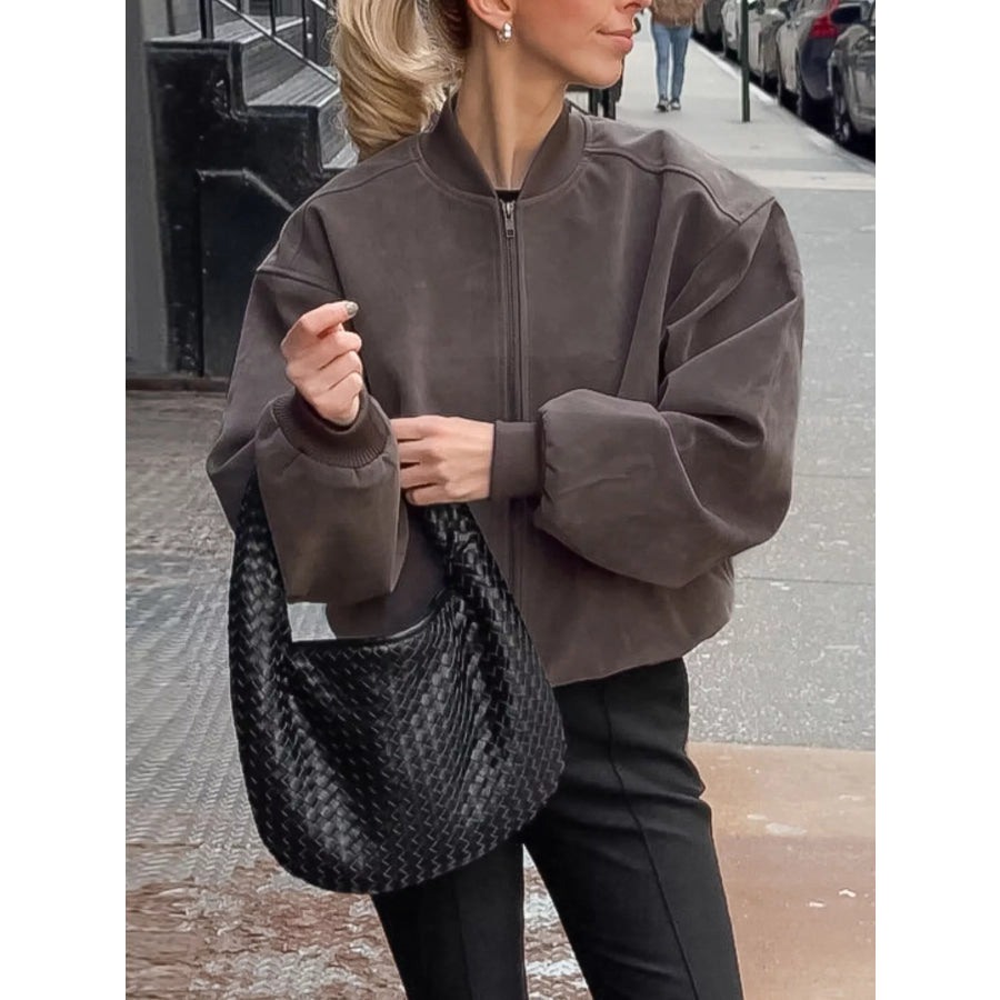 Zip Up Dropped Shoulder Jacket Apparel and Accessories