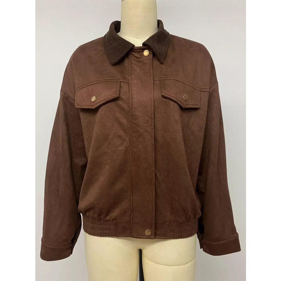 Zip Up Dropped Shoulder Jacket Apparel and Accessories