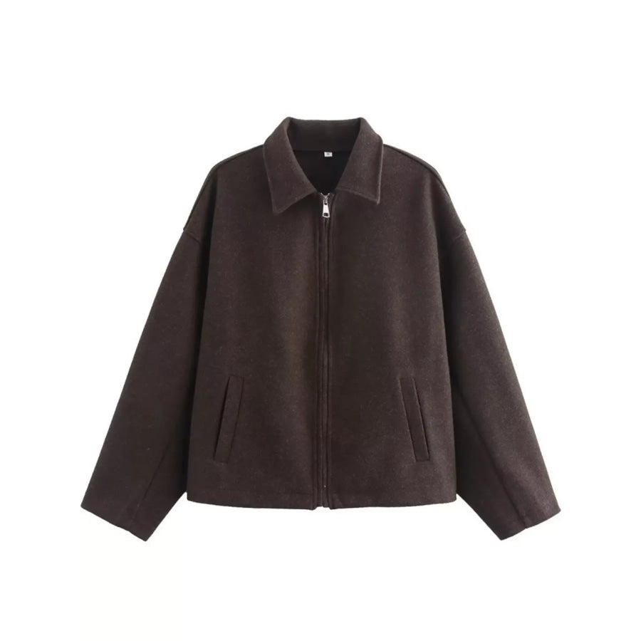 Zip Up Dropped Shoulder Jacket Apparel and Accessories