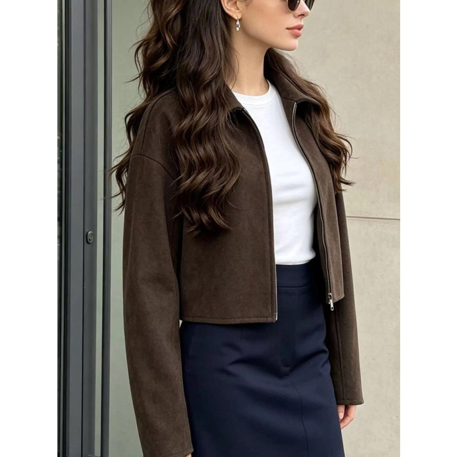 Zip Up Dropped Shoulder Jacket Apparel and Accessories
