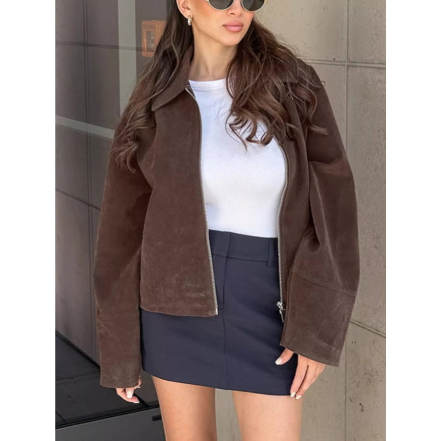 Zip-Up Dropped Shoulder Jacket Apparel and Accessories