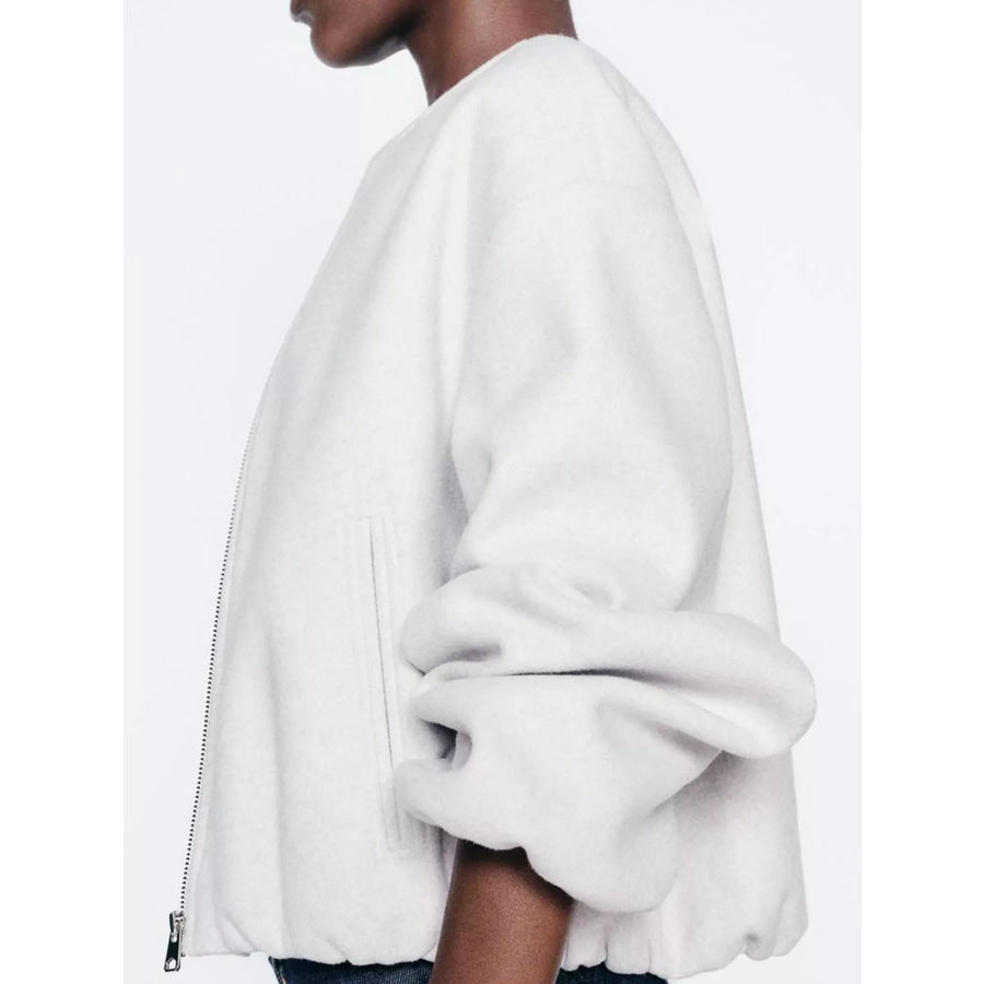 Zip Up Dropped Shoulder Jacket Apparel and Accessories